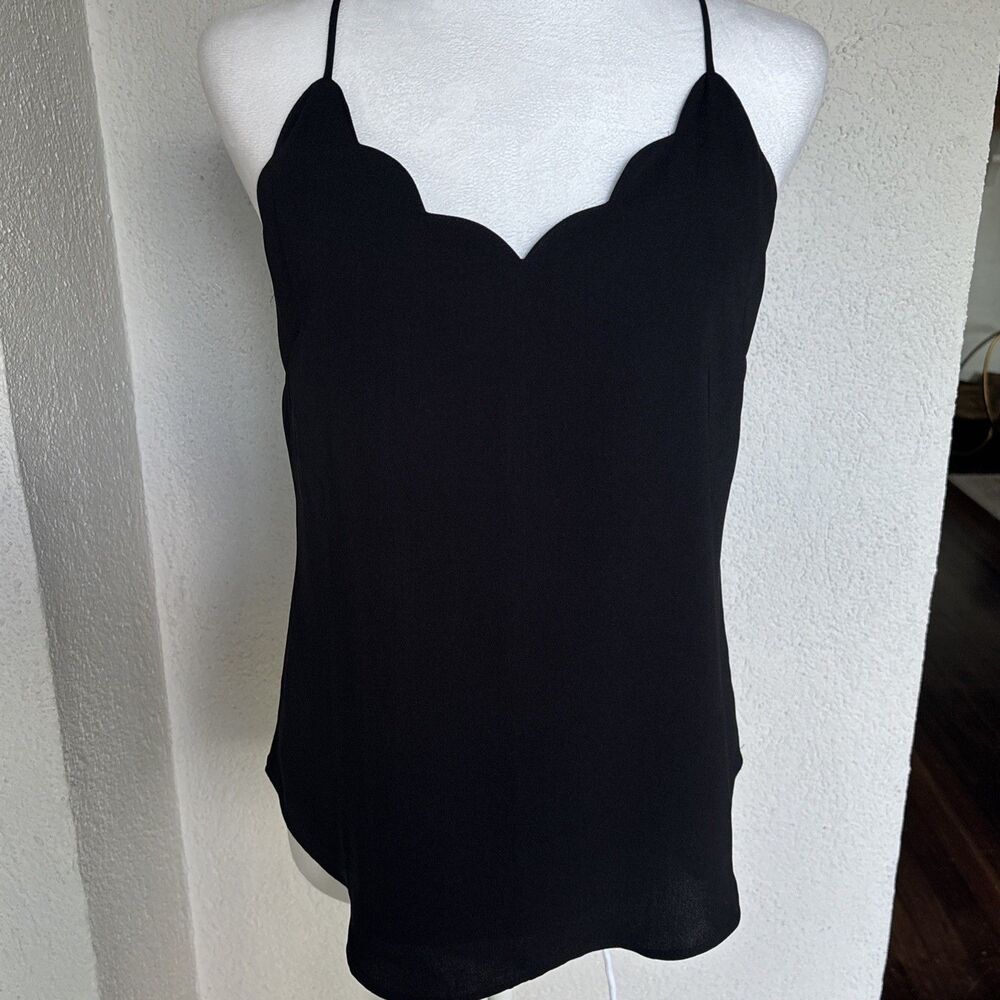 J. Crew Mercantile Scalloped Racerback Cami Tank Top Black Lined Size 2